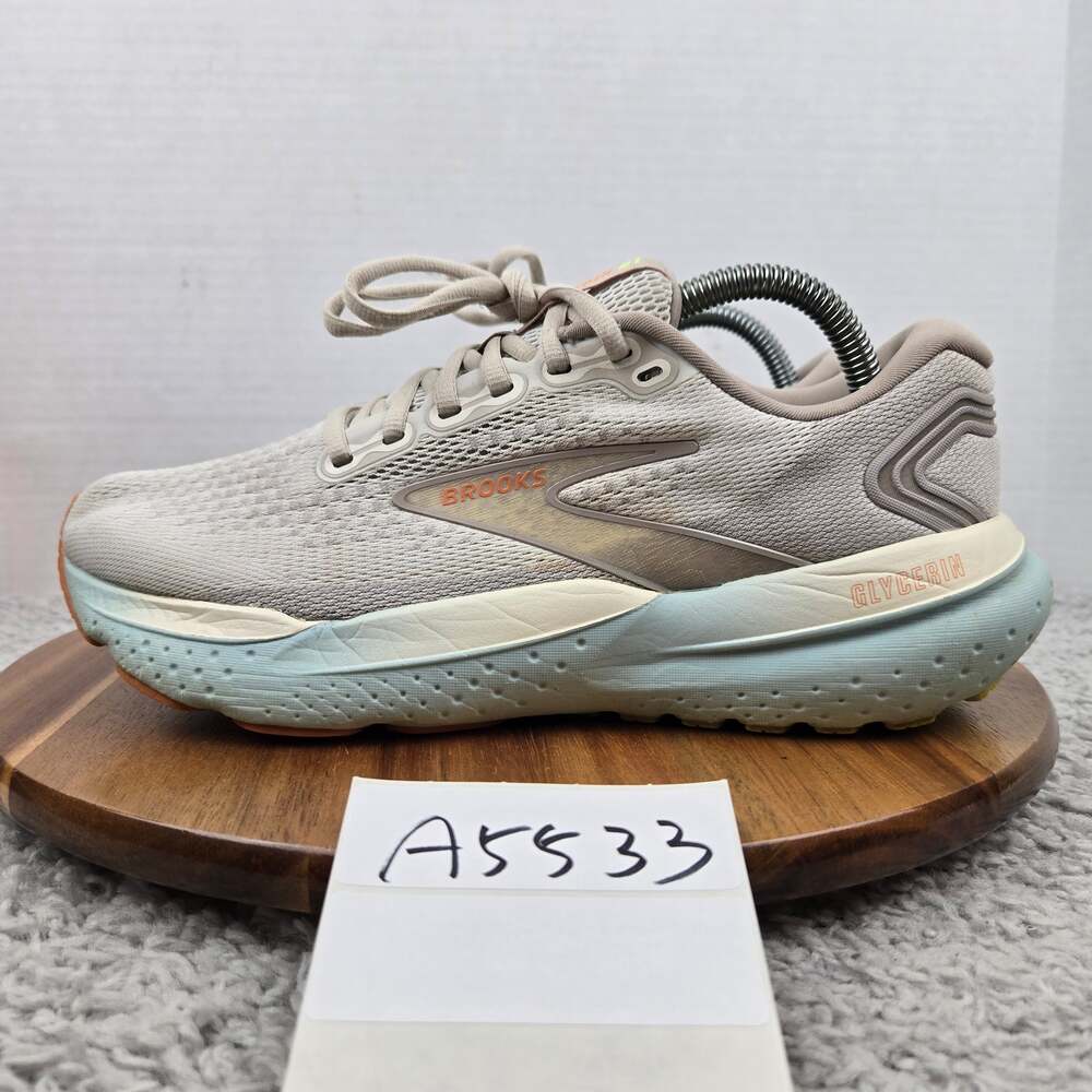 Brooks Womens 9.5B Glycerin 21 Coconut Aqua Autumn Athletic Gym Running Shoe